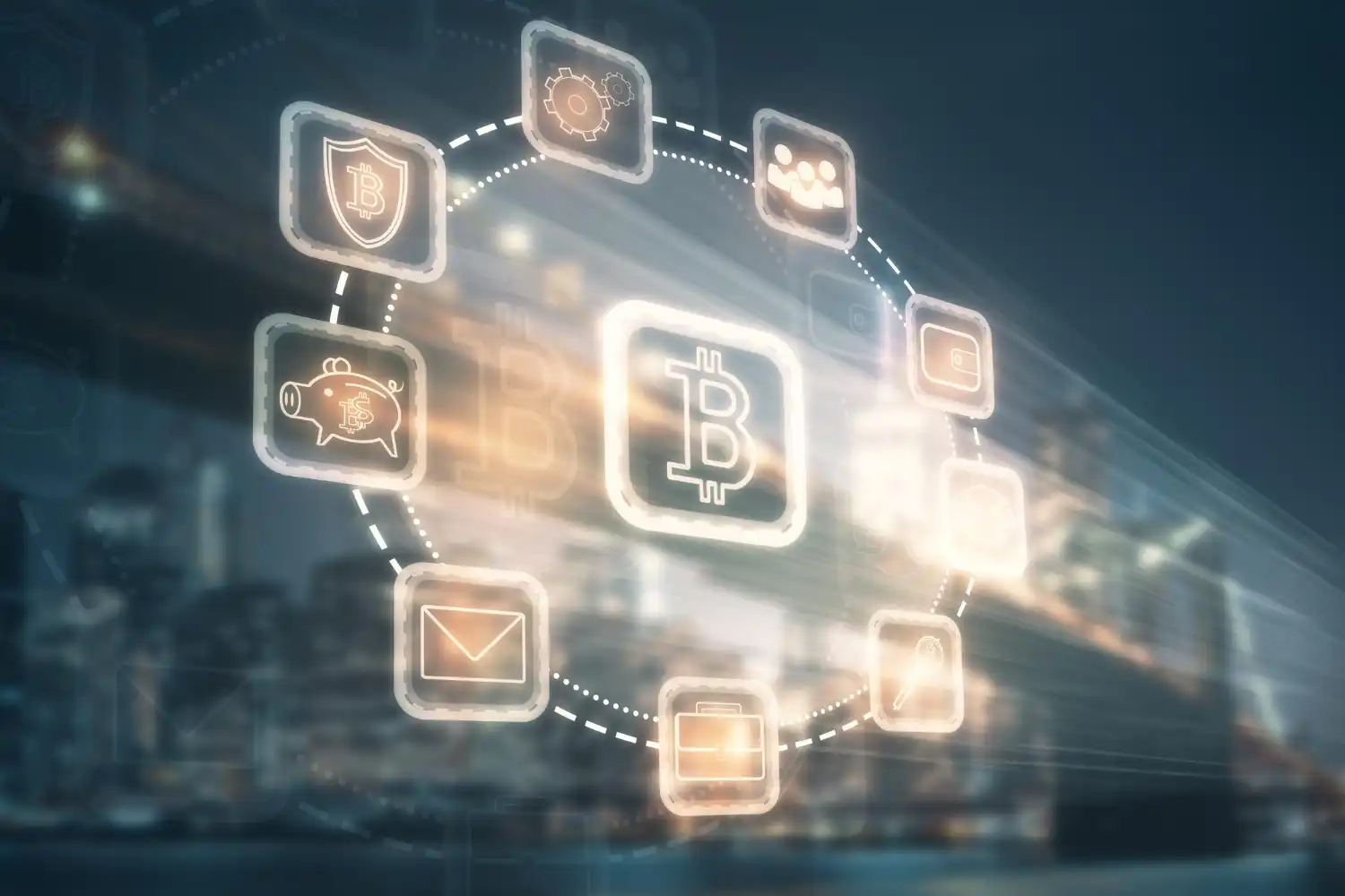 Bureau d'assurance moderne avec des documents numériques basés sur la blockchain qui remplacent les dossiers papier traditionnels.