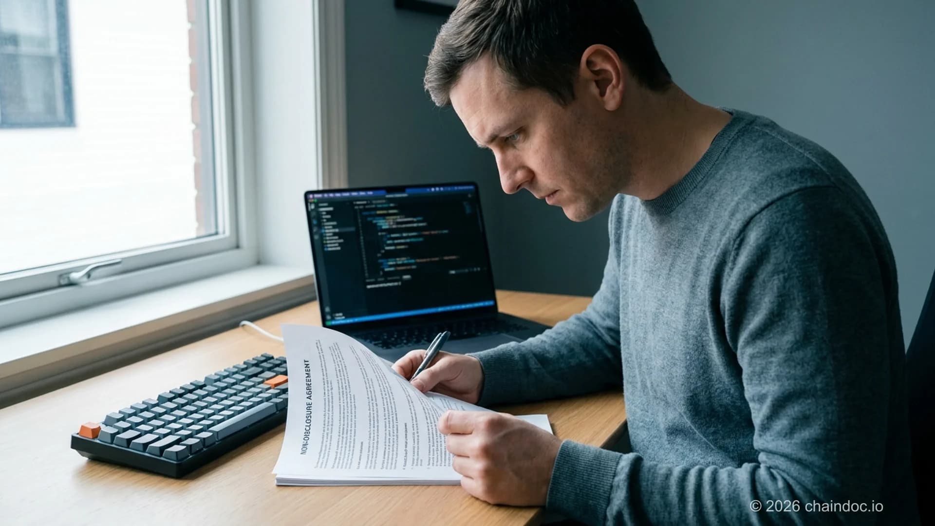 Contractor NDA for software companies — developer reviewing confidentiality agreement before signing