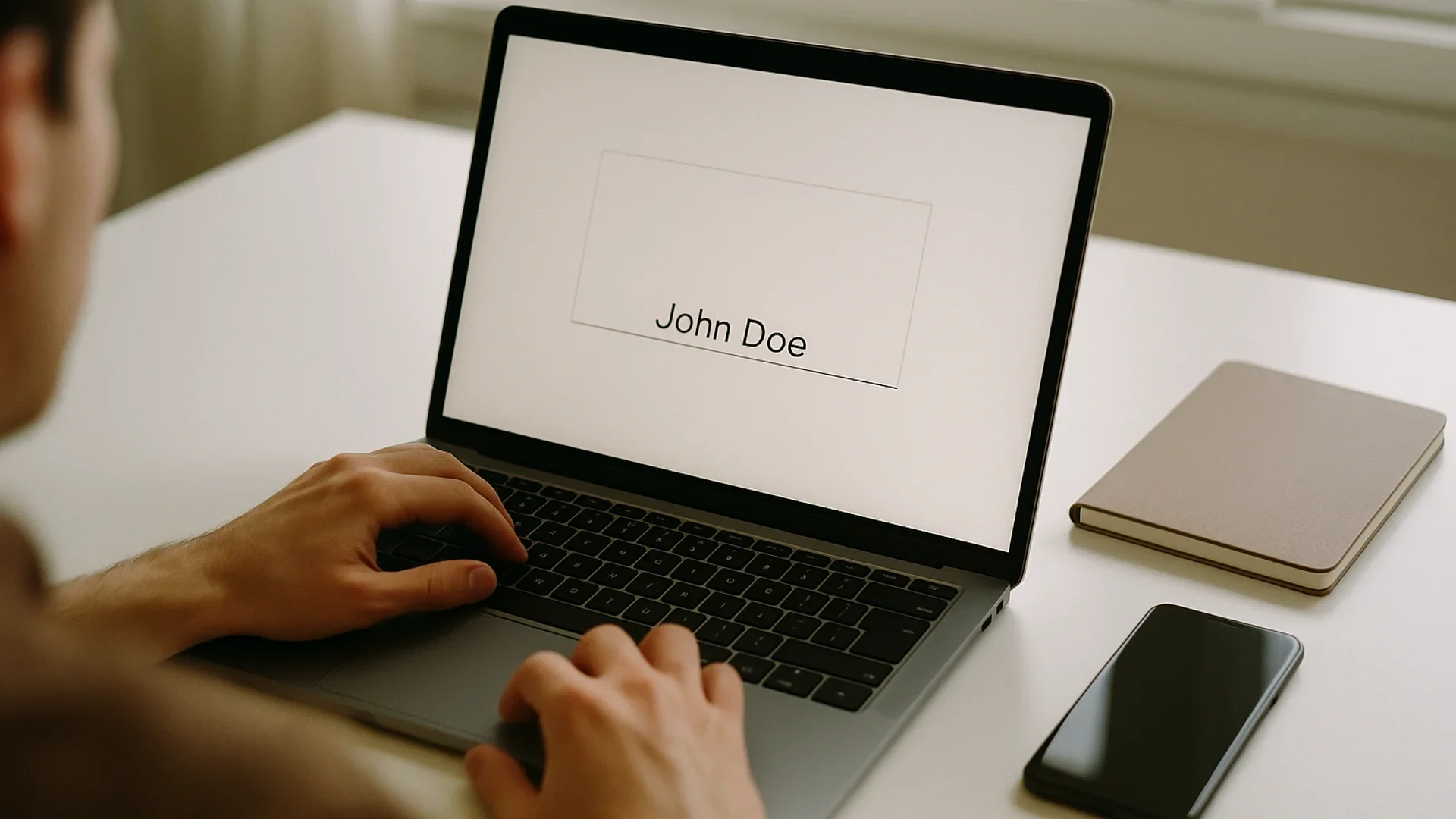 Is a typed signature legally binding like ink? A hand signs a printed contract next to a closed laptop and a phone