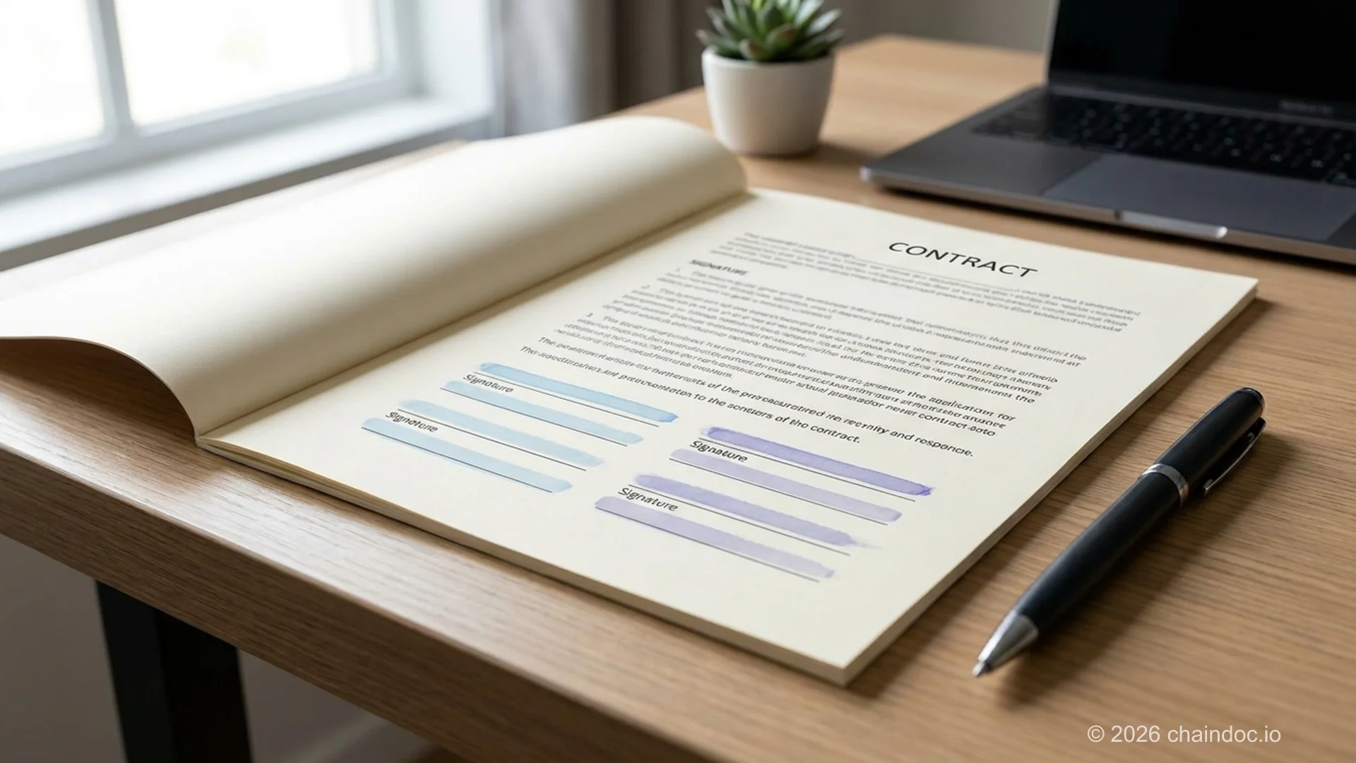 Independent contractor agreement template document with signature fields highlighted