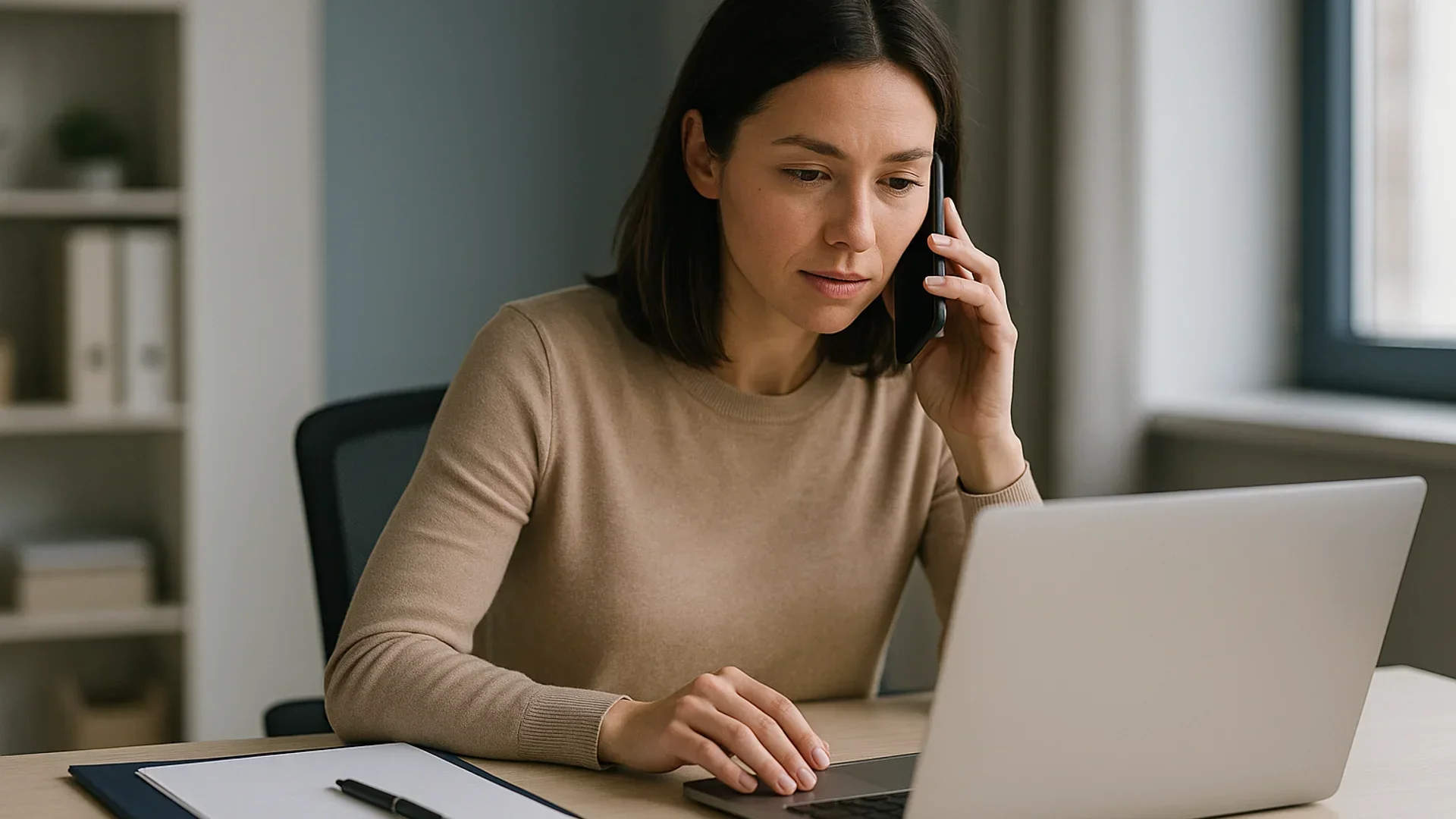 Document verification by phone: an accounts manager confirms a supplier's details through a number already on file
