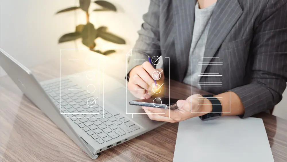 Online-Dokumentenüberprüfungsprozess mit Identitätsprüfung, Blockchain-Prüfpfad und sicherem Signatur-Workflow