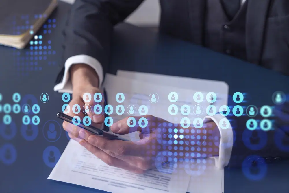 Système de vérification automatique des documents qui montre le déroulement du contrat avec la sécurité de la blockchain et les signatures numériques.